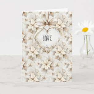 Cream Bow Heart Floral Valentine's Day Love Card
