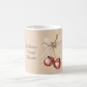 Cream Bow Red Cherries   Coffee Mug