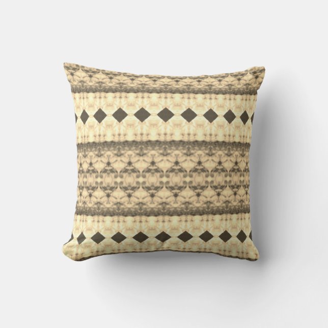 Cream Brown And Beige Patterned Throw Pillow (Front)