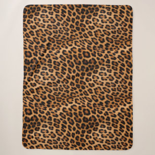 Cream Brown Black Leopard Cat Sherpa Blanket
