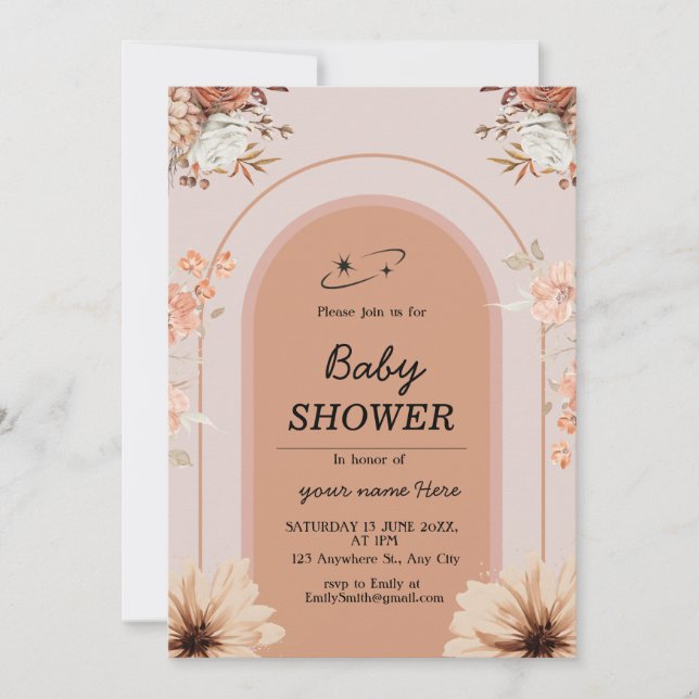 Cream brown boho Baby Girl Shower Invitation (Front)