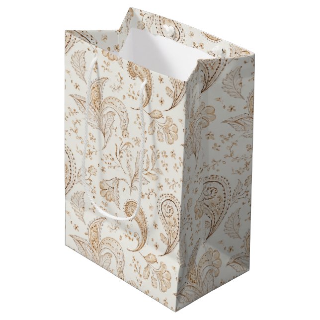 Cream Brown Boho Bohemian Birthday Medium Gift Bag (Front Angled)