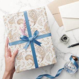 Cream Brown Boho Bohemian Birthday Wrapping Paper