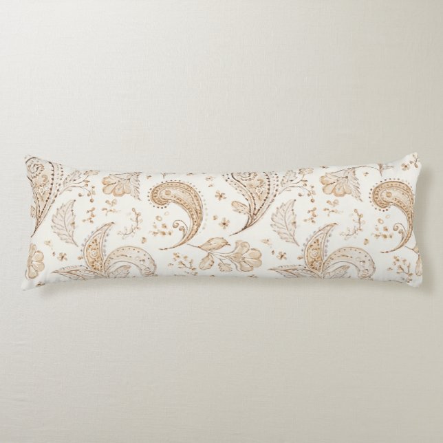 Cream Brown Boho Bohemian Body Pillow (Front)