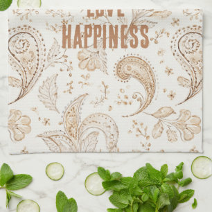 Cream Brown Boho Bohemian Kitchen Towel