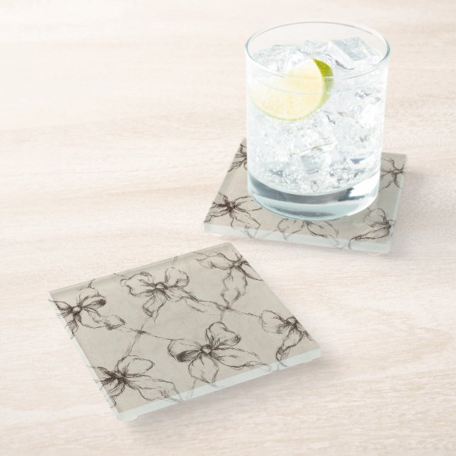 Cream Brown Bows  Glass Coaster (Angled)
