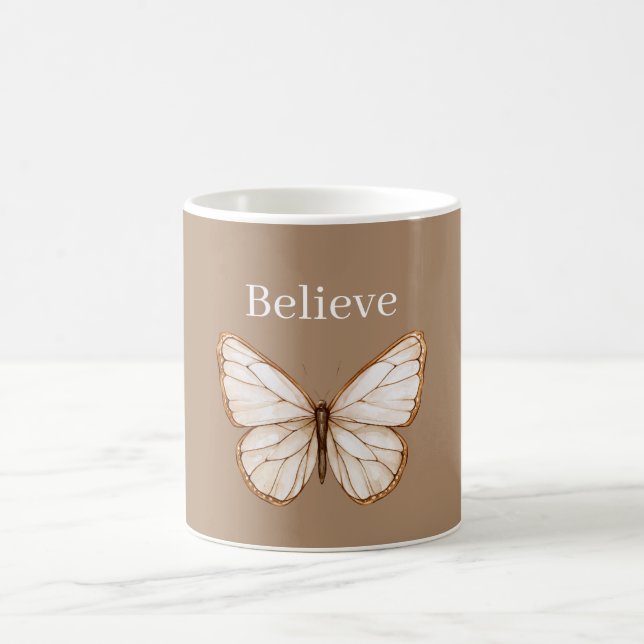 Cream Brown Butterfly Coffee Mug (Center)