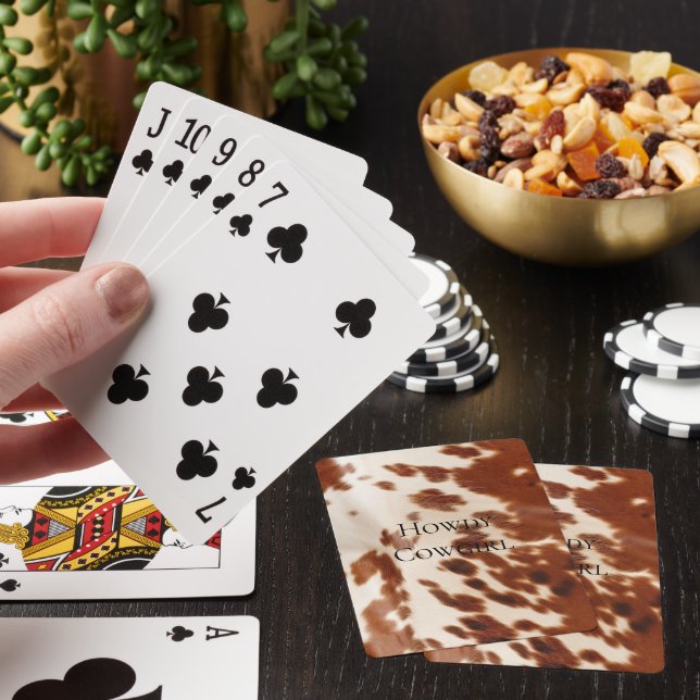 Cream Brown Cowgirl Cowboy Cowhide Playing Cards (In Situ)