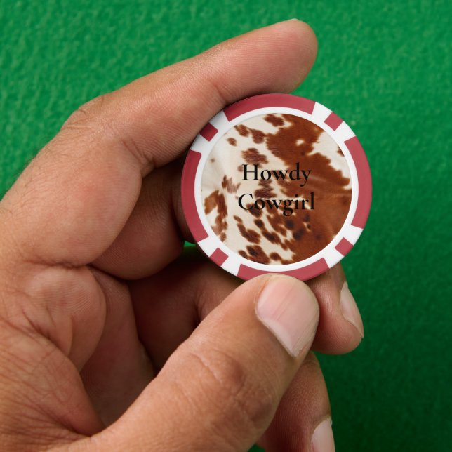 Cream Brown Cowgirl Cowboy Cowhide Poker Chips (Hand)