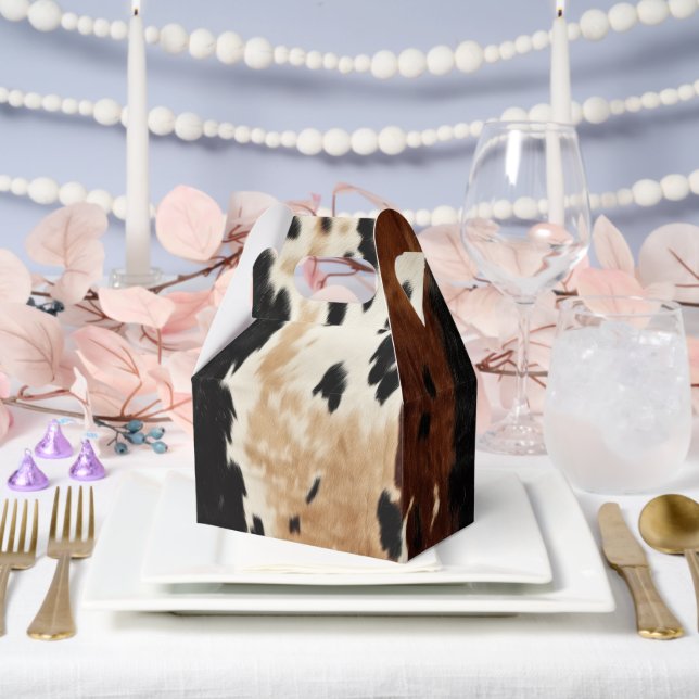 Cream Brown Cowhide Howdy  Favor Box (Wedding)