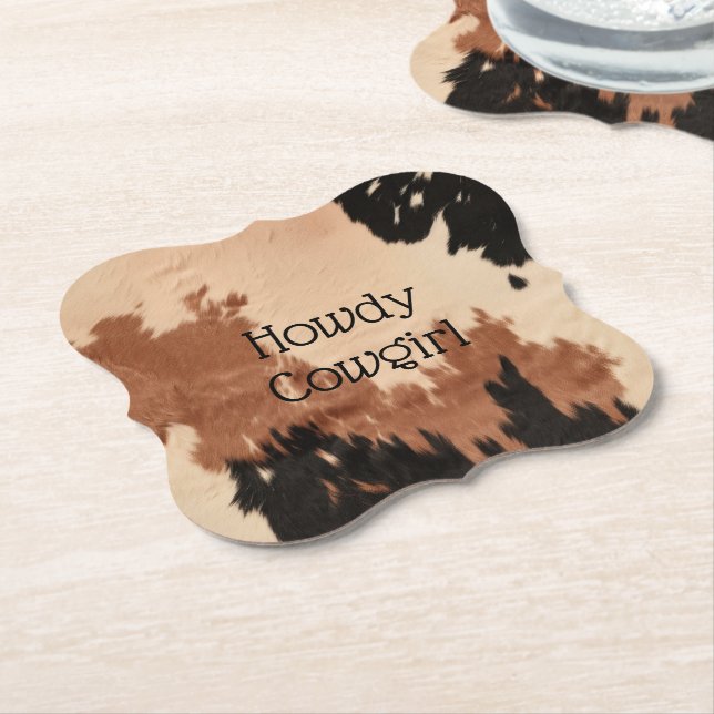 Cream Brown Cowhide Paper Coaster (Angled)