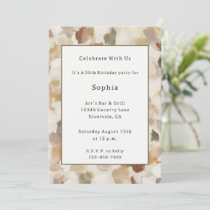 Cream Brown Cream Brown Tan Abstract Birthday Invitation