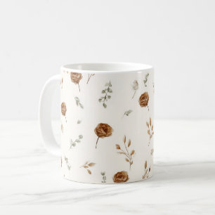 Cream Brown Flowers Coffee Mug