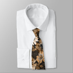 Cream, brown flowers on a dark brown tie