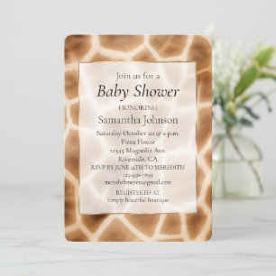 Cream Brown Giraffe Animal Print Invitation