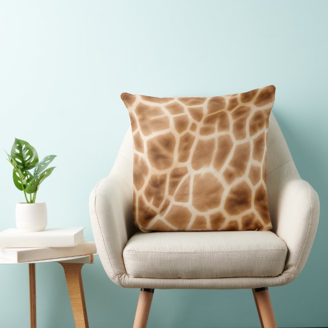 Cream Brown Giraffe Animal Print Throw Pillow (Chair)