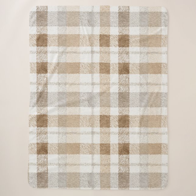 Cream Brown Grey Stripes Sherpa Blanket (Front)