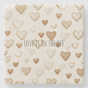 Cream & Brown Hearts   Stone Coaster