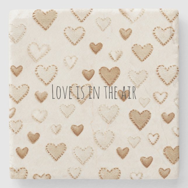 Cream & Brown Hearts   Stone Coaster (Front)