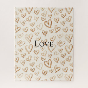 Cream Brown Hearts Valentine's Day Jigsaw Puzzle