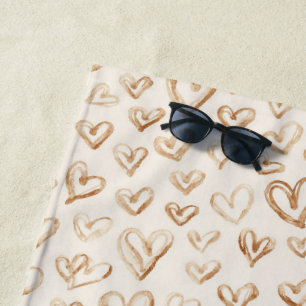 Cream Brown Hearts Valentine's Day Love Beach Towel