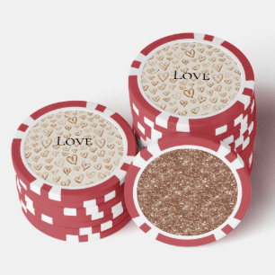 Cream Brown Hearts Valentine's Day Love Poker Chips