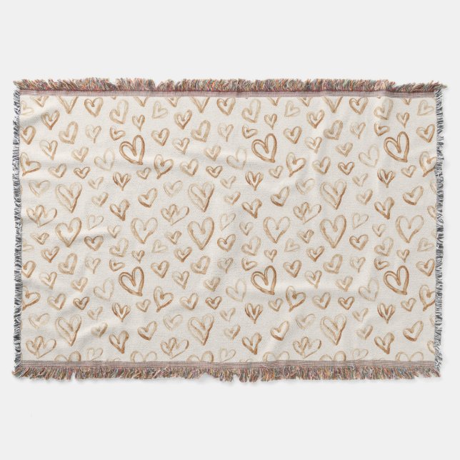 Cream Brown Hearts Valentine's Day Love Throw Blanket (Front)