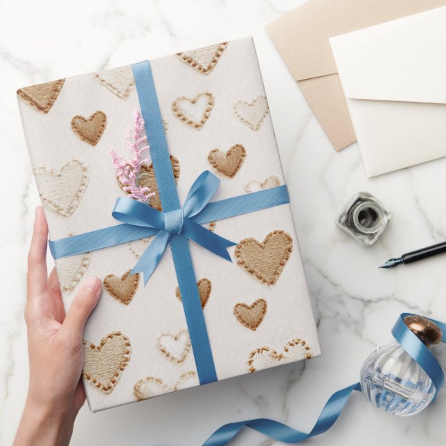 Cream & Brown Hearts Valentine's Day Wrapping Paper (Gifting)