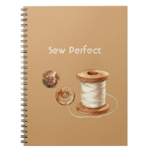 Cream Brown Ivory Sew Perfect Buttons Thread Notebook