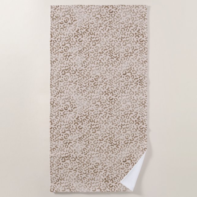 Cream Brown Leopard Print        Beach Towel (Front)