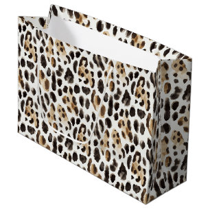 Cream Brown Leopard Print Birthday Large Gift Bag