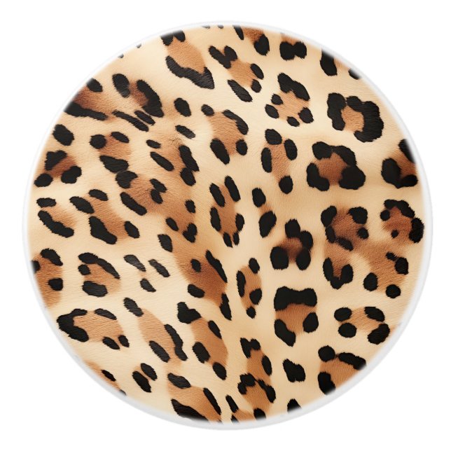 Cream Brown Leopard Print Ceramic Knob (Front)