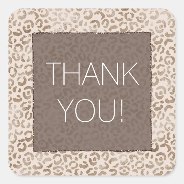 Cream Brown Leopard Print Thank You    Square Sticker (Front)