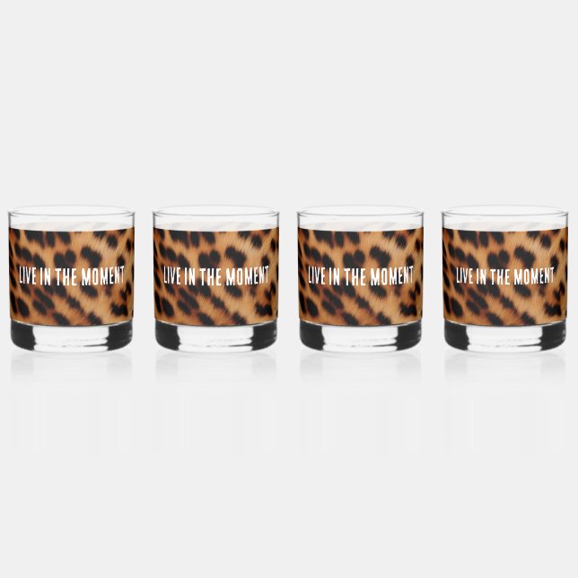 Cream Brown Leopard Print Whiskey Glass (Front)