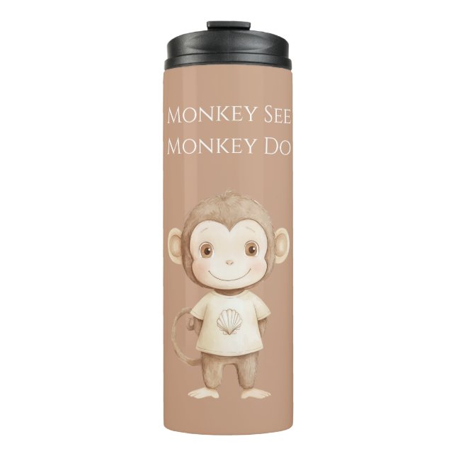 Cream Brown Monkey See Monkey Do Thermal Tumbler (Front)