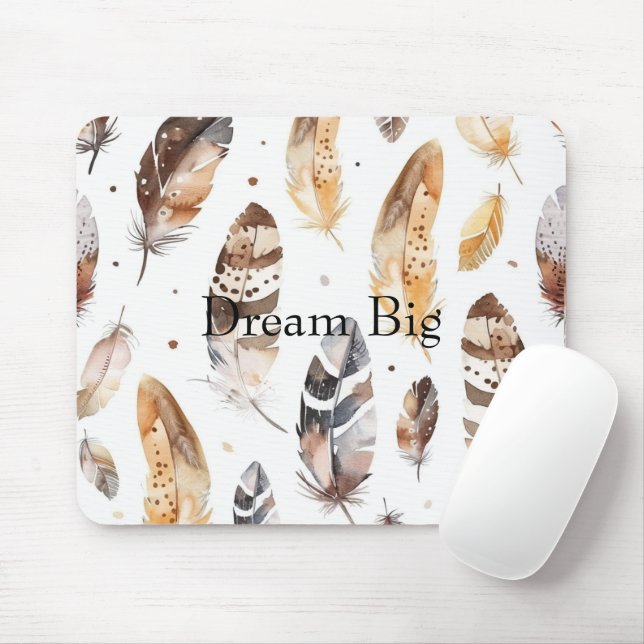 Cream Brown Native Feathers Mouse Pad (With Mouse)