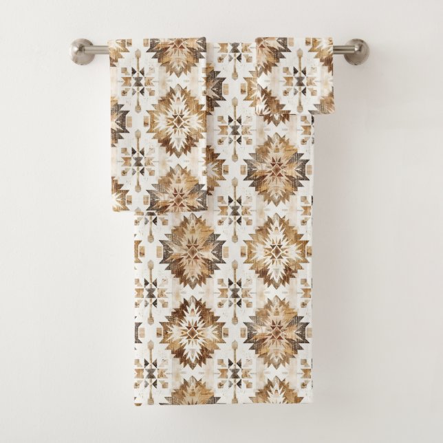 Cream Brown Native Tribal Bath Towel Set (Insitu)