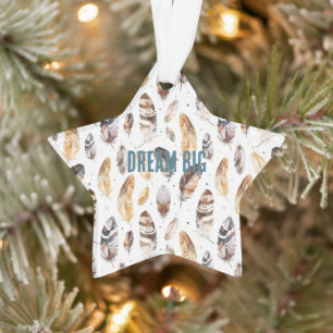 Cream Brown Native Tribal Feathers Christmas Ornament