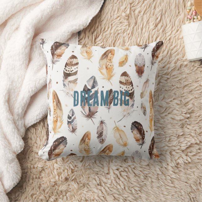 Cream Brown Native Tribal Feathers  Throw Pillow (Blanket)
