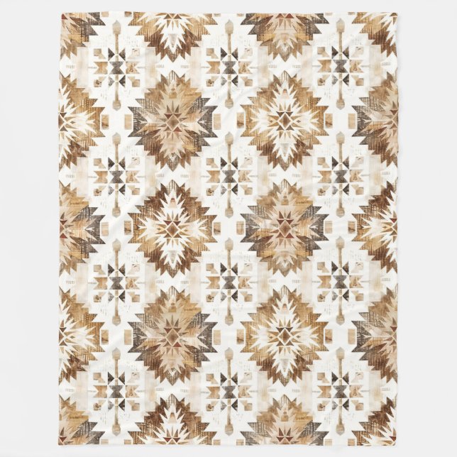 Cream Brown Native Tribal Fleece Blanket (Front)