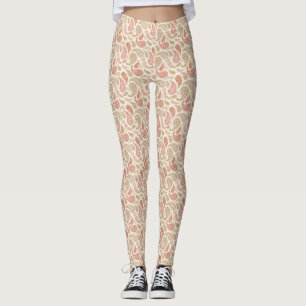 Cream-Brown Paisley Pattern Leggings
