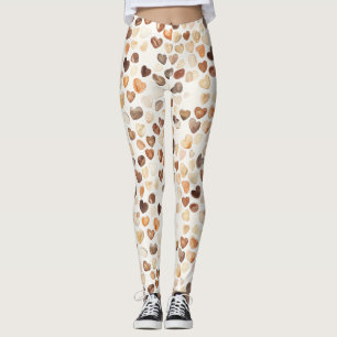 Cream Brown Peach Coffee Beans Hearts Leggings