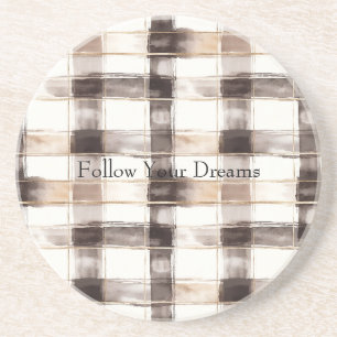 Cream Brown Plaid Stripes   Coaster