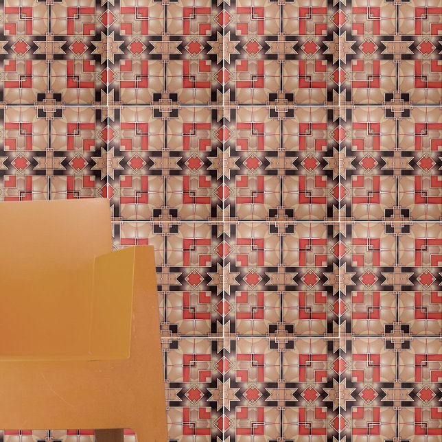Cream Brown Red Cool Geometric Mosaic Pattern Tile (Creator Uploaded)