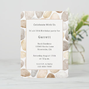 Cream Brown Rocks Birthday Invitation
