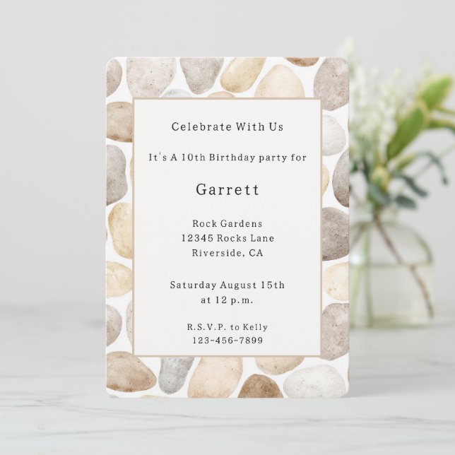 Cream Brown Rocks Birthday Invitation (Standing Front)