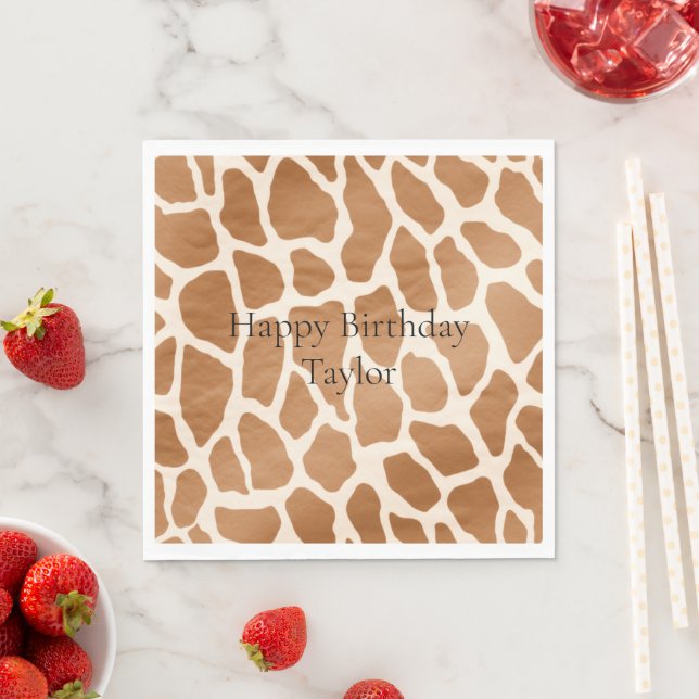 Cream Brown Safari Giraffe Animal Print Napkin (Insitu)