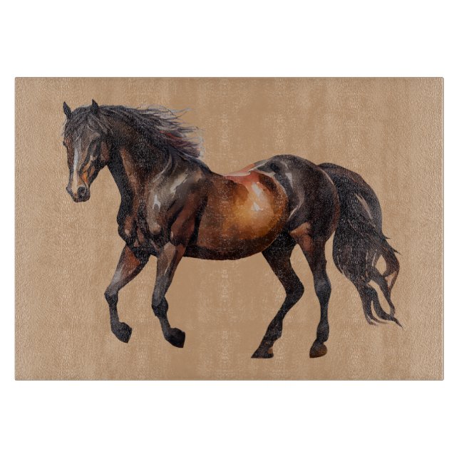 Cream Brown Southwest Horse Cutting Board (Front)