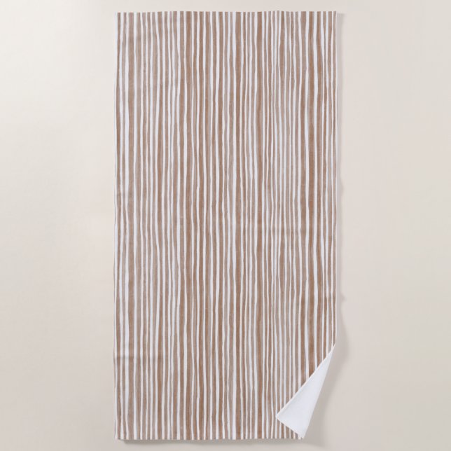 Cream Brown Stripes   Beach Towel (Front)