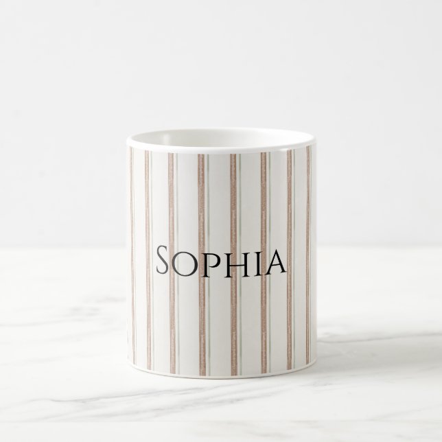Cream Brown Stripes Christmas Coffee Mug (Center)